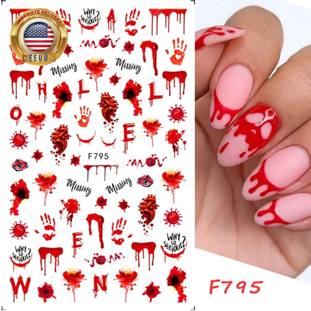 Halloween Gothic 3D Nail Stickers Set - Self-Adhesive Horror Nail Decals