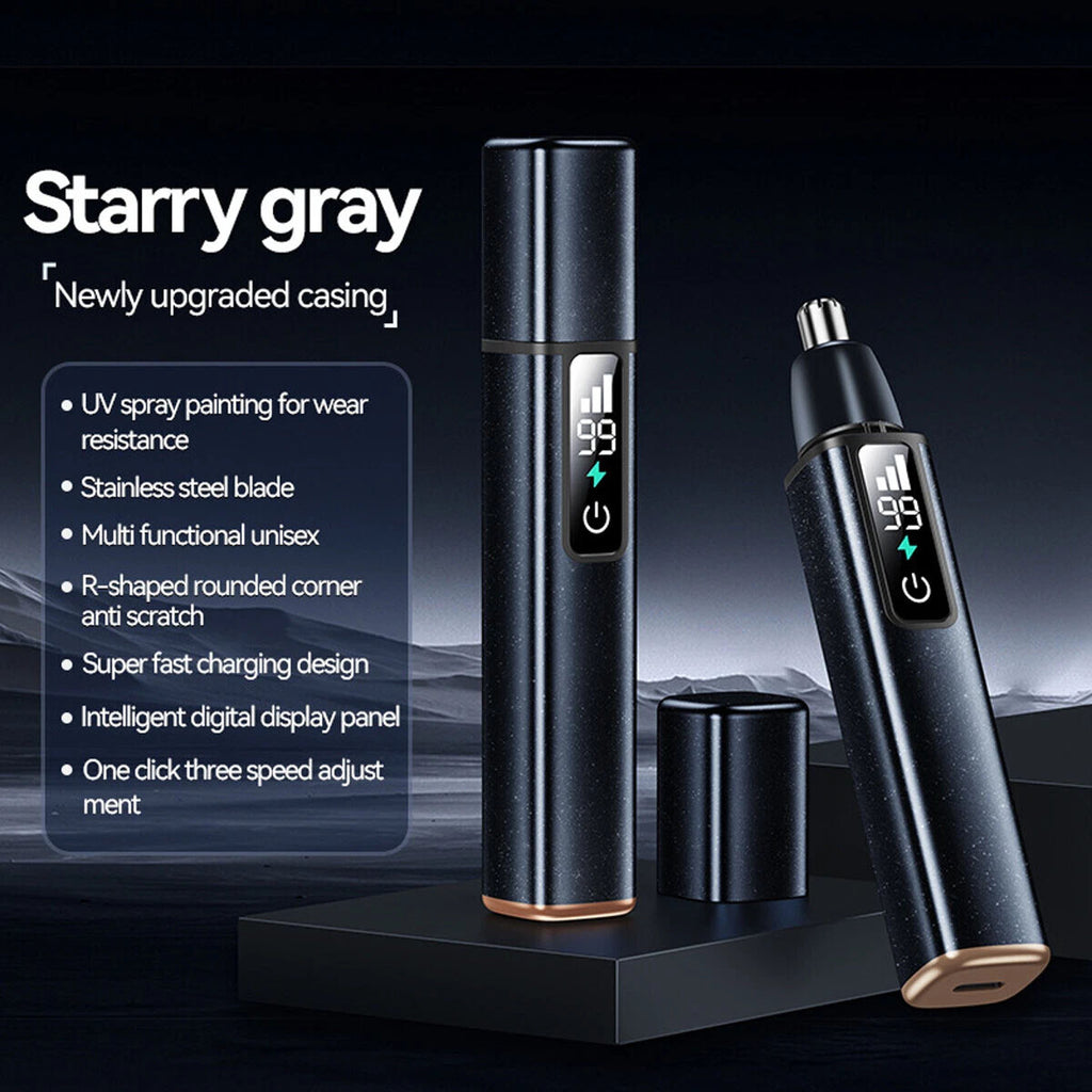 Rechargeable Nose Ear & Face Hair Trimmer for Men - Waterproof, 3-Speed, LCD Display