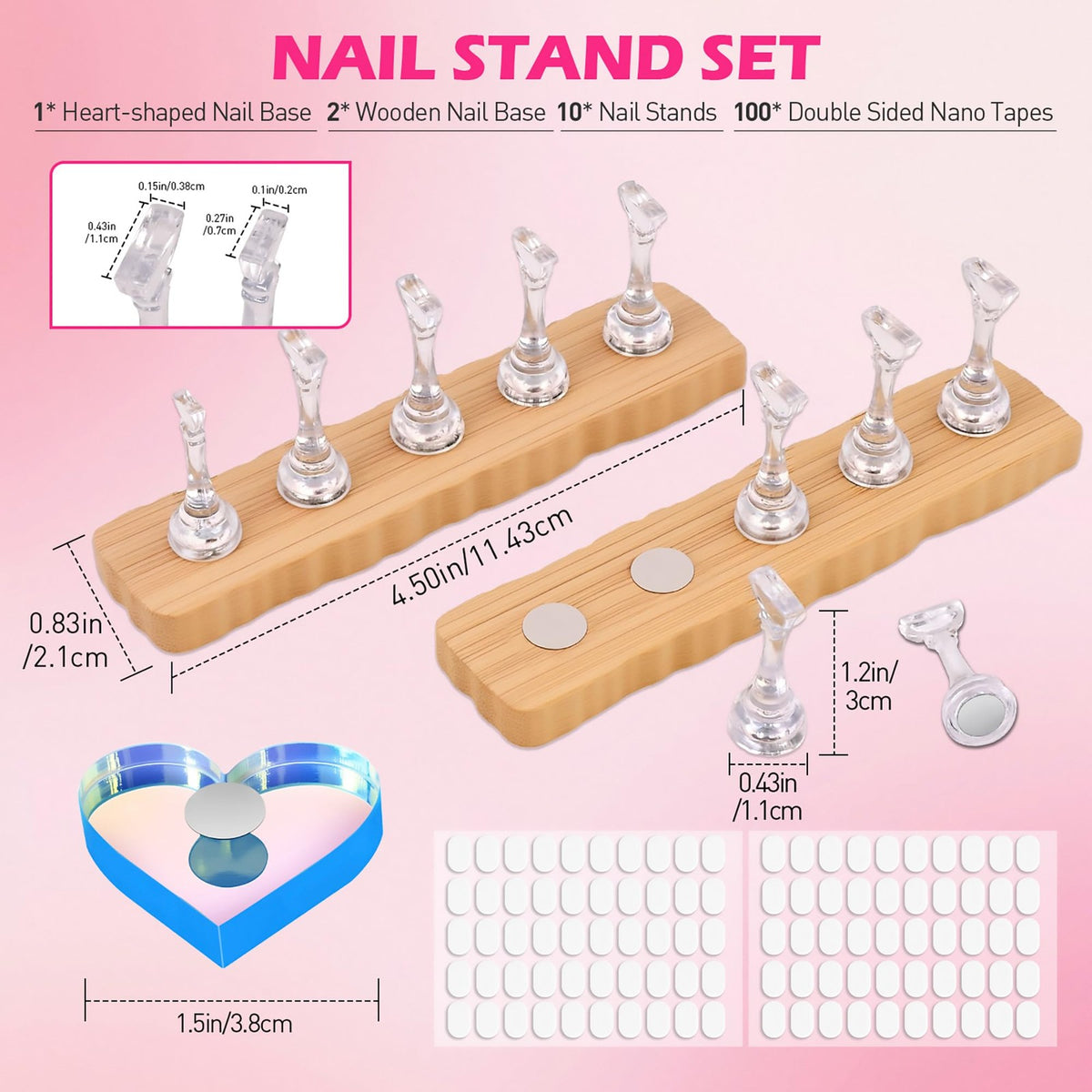 Nail Display Stand Set for Press-Ons & Nail Art, Clear Acrylic & Magnetic Bases