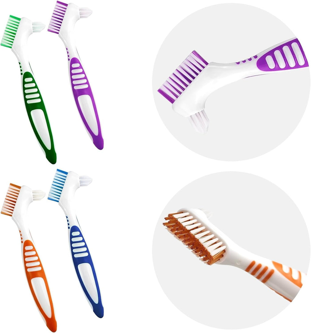 Denture Brush with Multi-Layered Bristles Anti-Slip Handle Portable Oral Care Tool