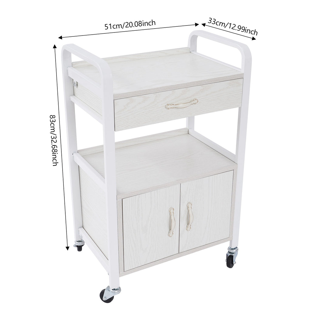 Salon Beauty Trolley Rolling Cart Storage Cabinet with Drawer - White
