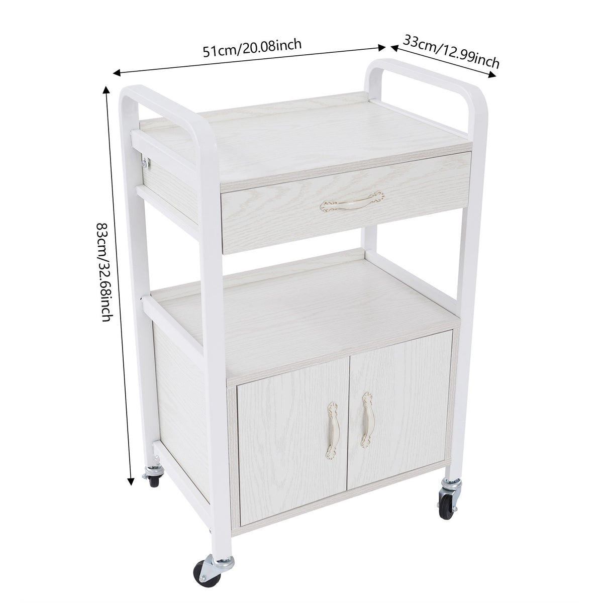 Salon Beauty Trolley Rolling Cart Storage Cabinet with Drawer - White