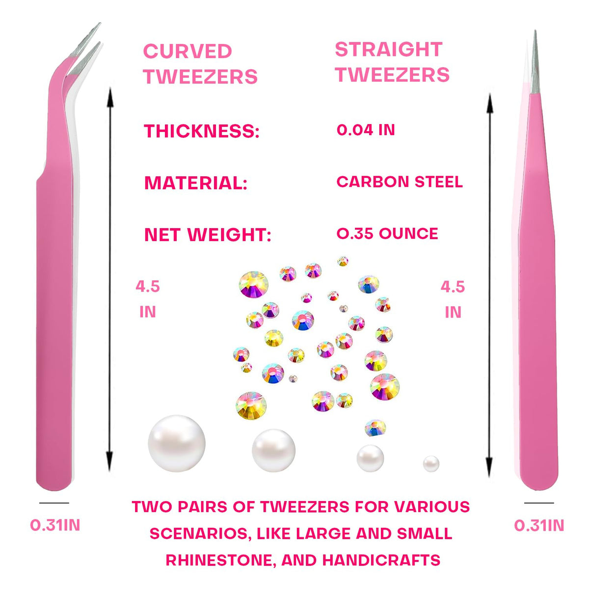 Pink Rhinestone Picker Tool Set with Dual-Head Wax Pens and Tweezers for Nail Art