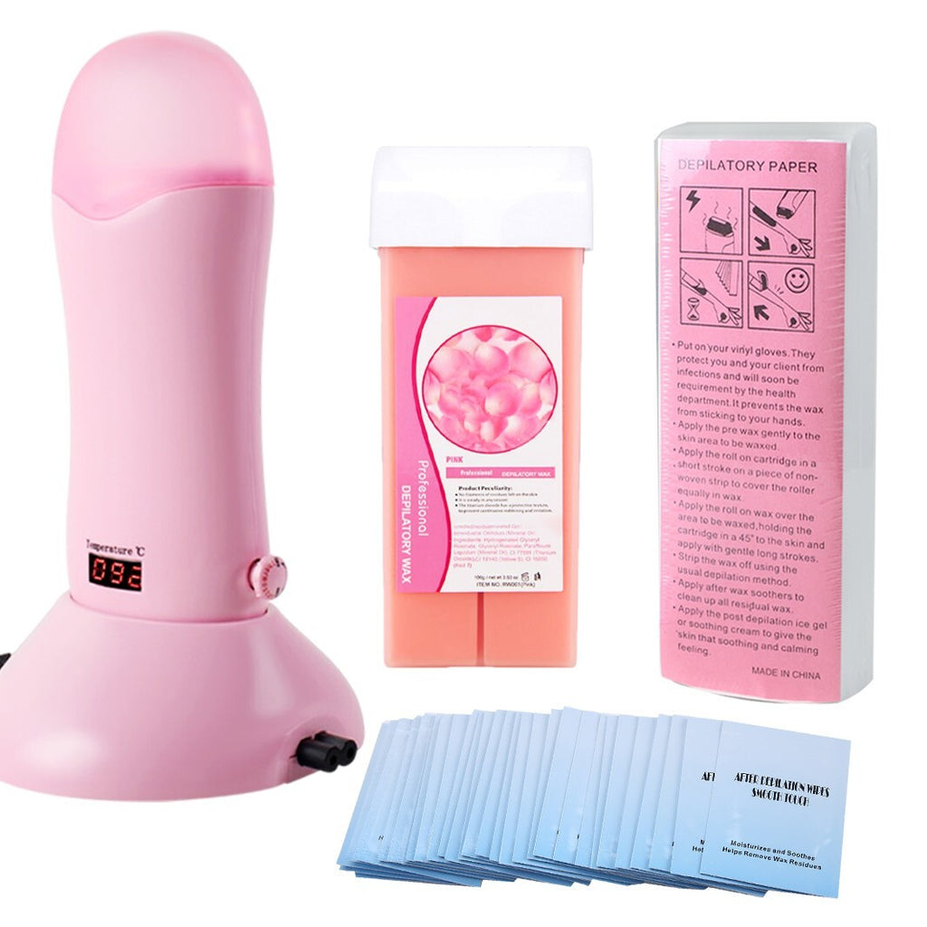Waxing Kit with Roll-On Depilatory Wax Heater & Cartridges for Hair Removal