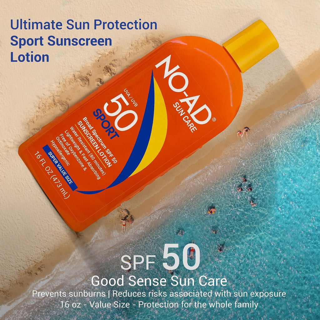 SPF 50 Sport Sunscreen Lotion - Water-Resistant, Broad Spectrum, Hypoallergenic, 16oz