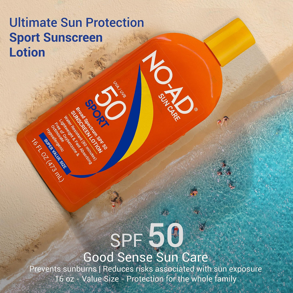 SPF 50 Sport Sunscreen Lotion - Water-Resistant, Broad Spectrum, Hypoallergenic, 16oz