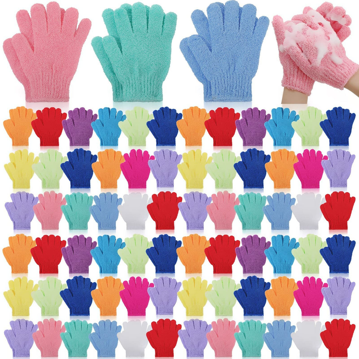 Exfoliating Bath Gloves - Double-Sided Scrub Mitts in 13 Colors, 100 Pcs