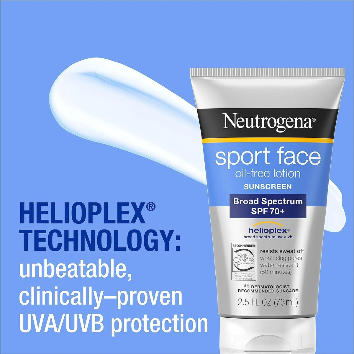 SPF 70+ Broad Spectrum Sunscreen for Face - Water & Sweat Resistant, 2.5 fl oz