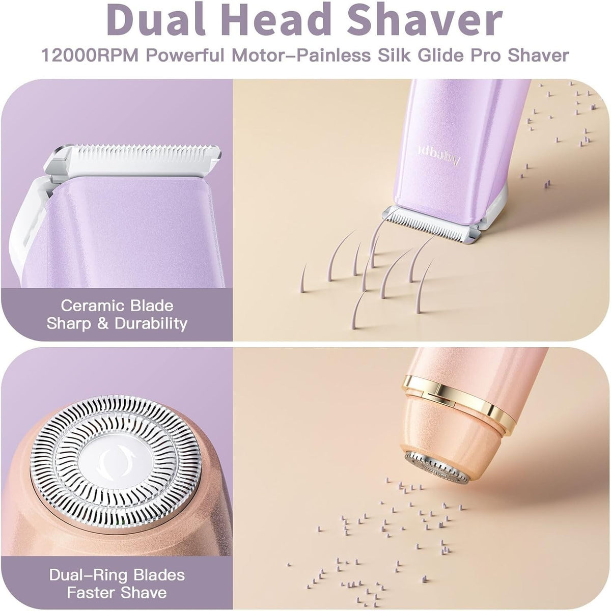 2-in-1 Rechargeable Bikini Shaver for Women Painless Electric Razor