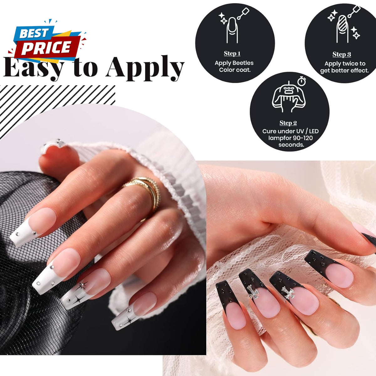 Black and White Gel Nail Polish Set - 4-Piece UV LED Soak-Off Manicure Kit
