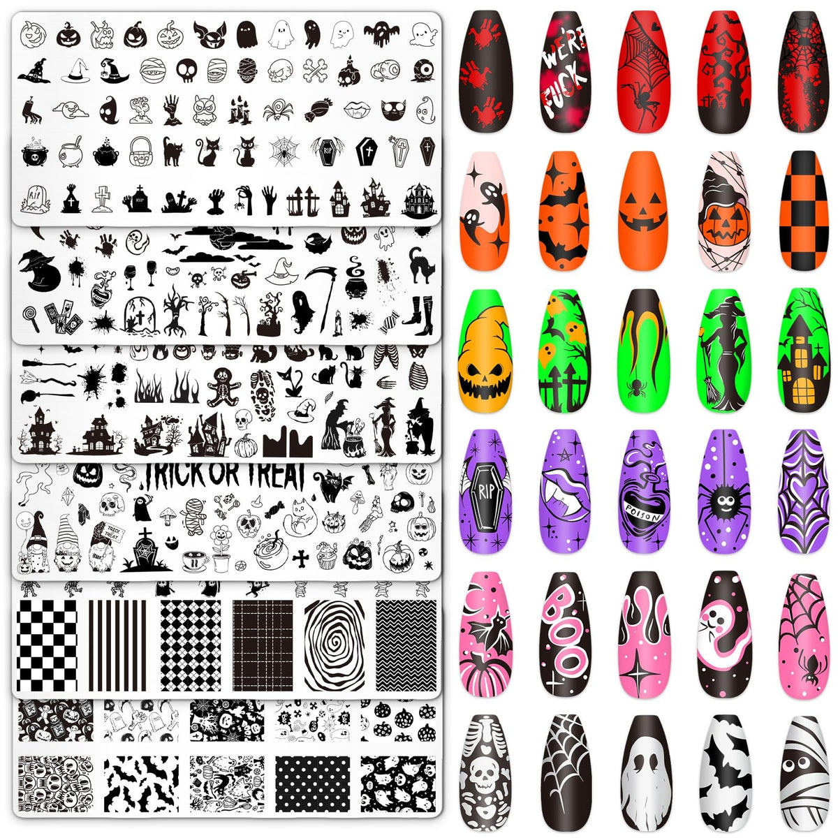 Halloween Nail Stamping Plates Set - Pumpkin Ghost Bat Witch Templates