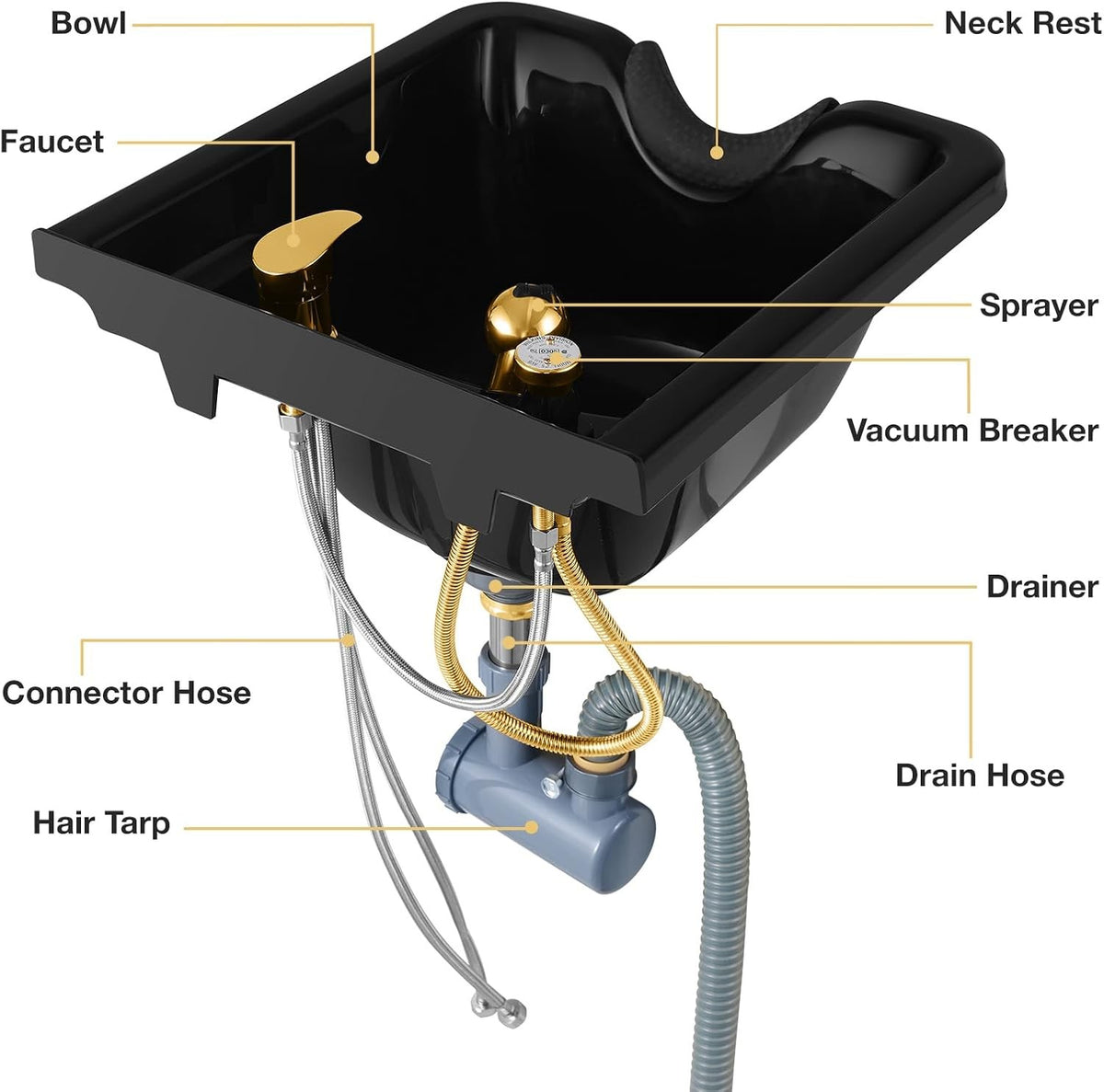 Wall Mounted Shampoo Bowl Sink with Faucet Spray & P-Trap for Salon