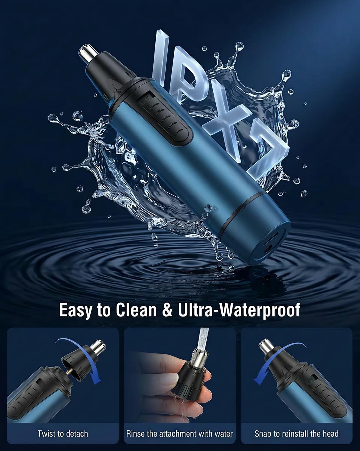 3-in-1 Waterproof Nose Ear & Eyebrow Hair Trimmer for Men