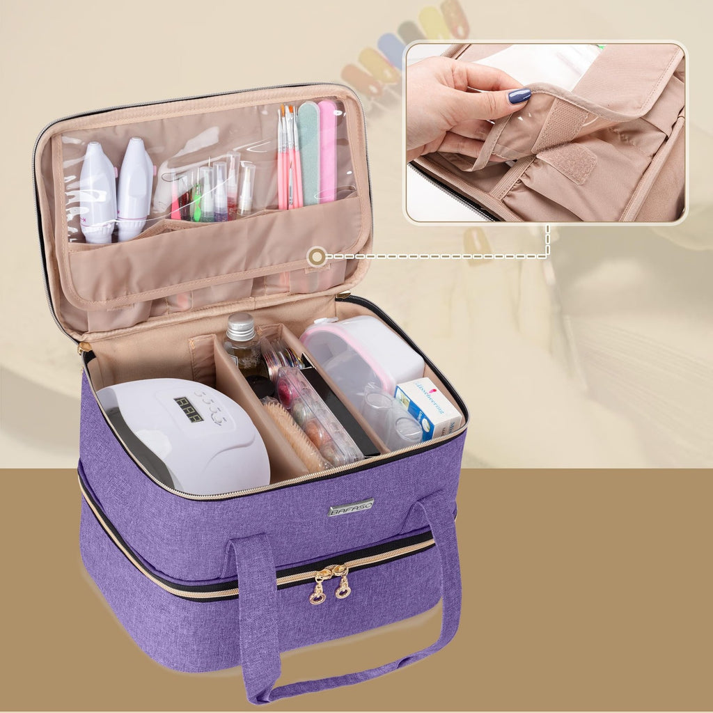 Nail Polish Storage Case Holds 40 Bottles & Nail Lamp - Purple