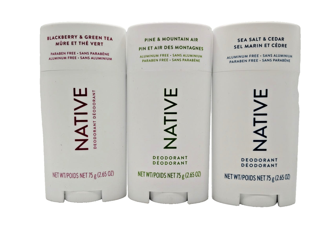 3 Pack Natural Deodorant Set with 3 Scents – Blackberry & Green Tea, Sea Salt & Cedar, Pine & Mountain Air