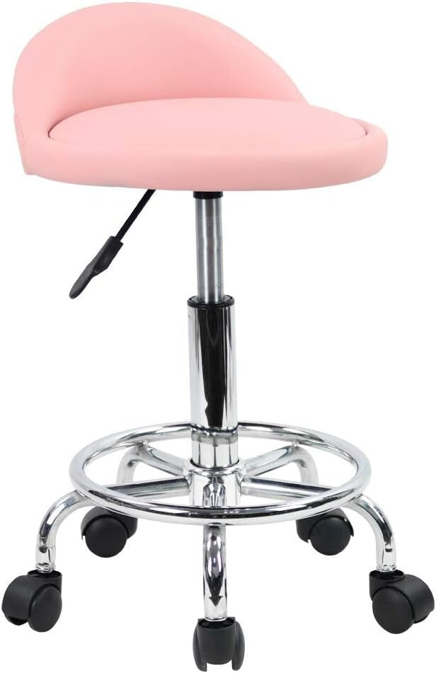 Adjustable Leather-Like Swivel Stool with Casters and Footrest