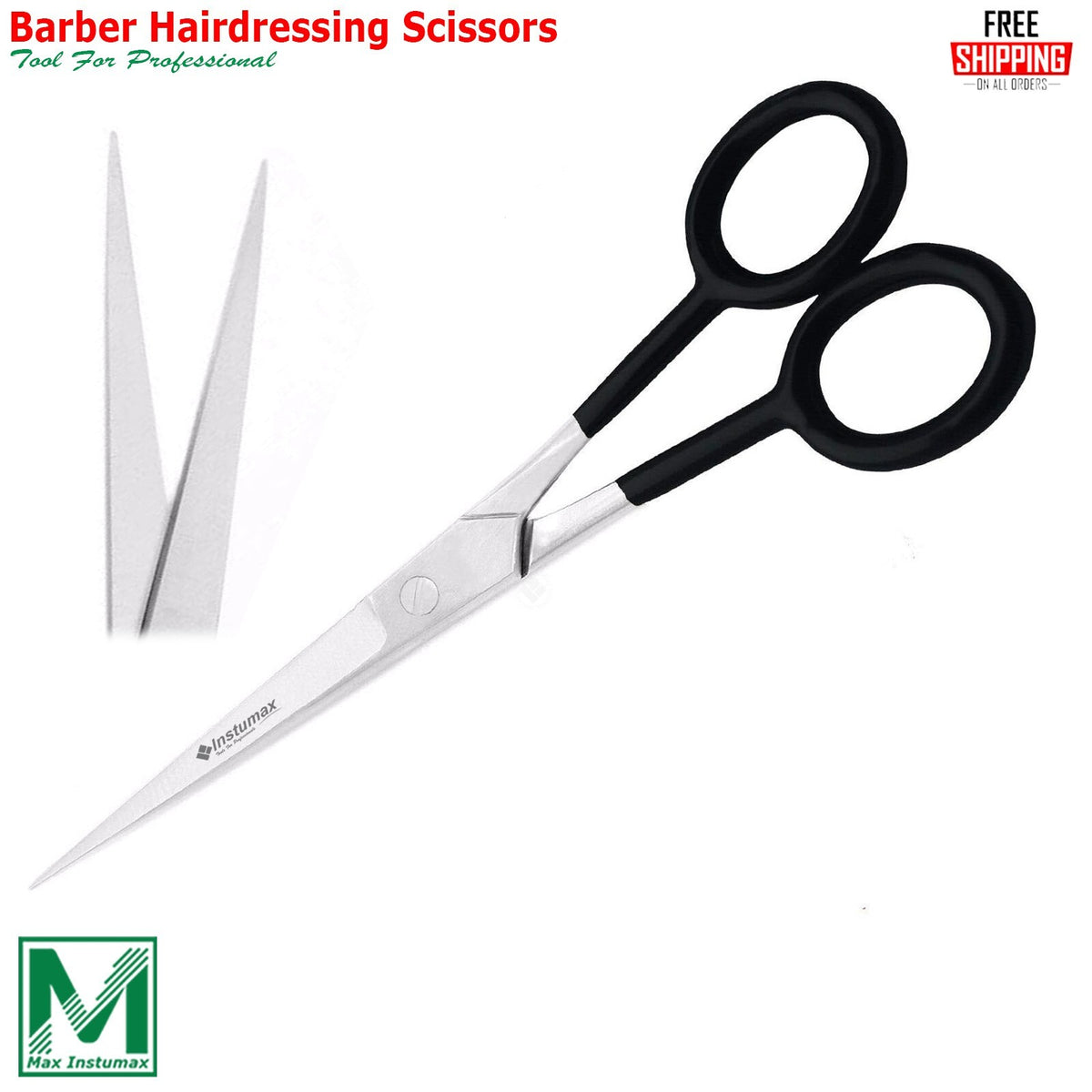 Professional Hair Cutting Scissors 6.5 Inch Stainless Steel Shears with Black Rings