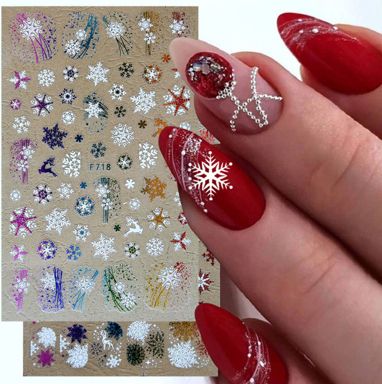 Christmas Nail Art Stickers Snowflakes Reindeer Star Colorful Decals - 1 Sheet