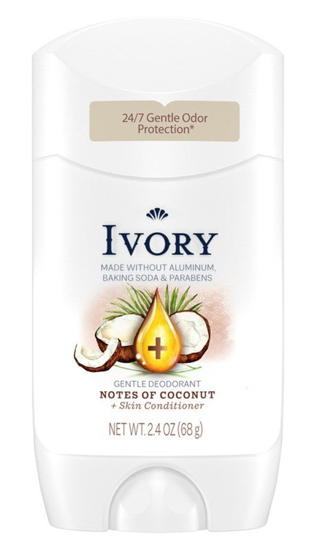 (2 Pack) Ivory Coconut Scent Deodorant 2.4oz - Aluminum & Paraben Free