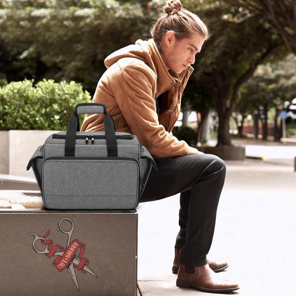 Hairdresser Bag with Adjustable Dividers Travel Barber Case Gray