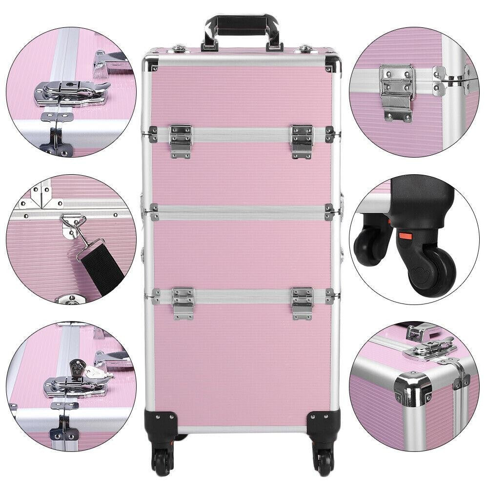 Lockable PVC Aluminum Makeup Rolling Case with Wheels and Trolley