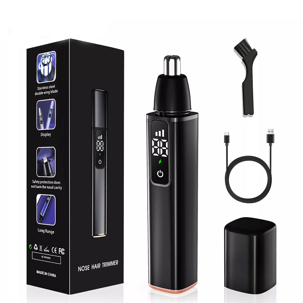 Men's Waterproof Ear and Nose Hair Trimmer with LCD Display and USB Charging