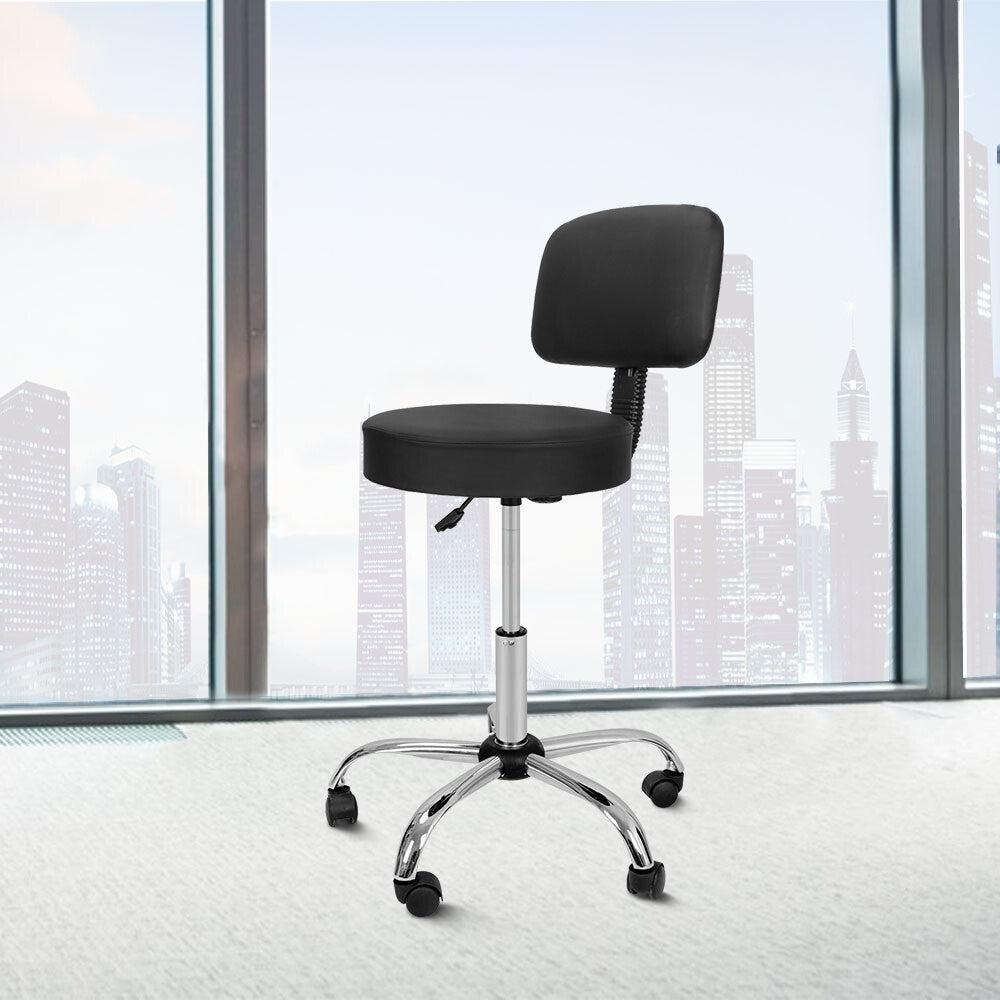 Adjustable Hydraulic Salon Stool with Back Support and Rolling Wheels