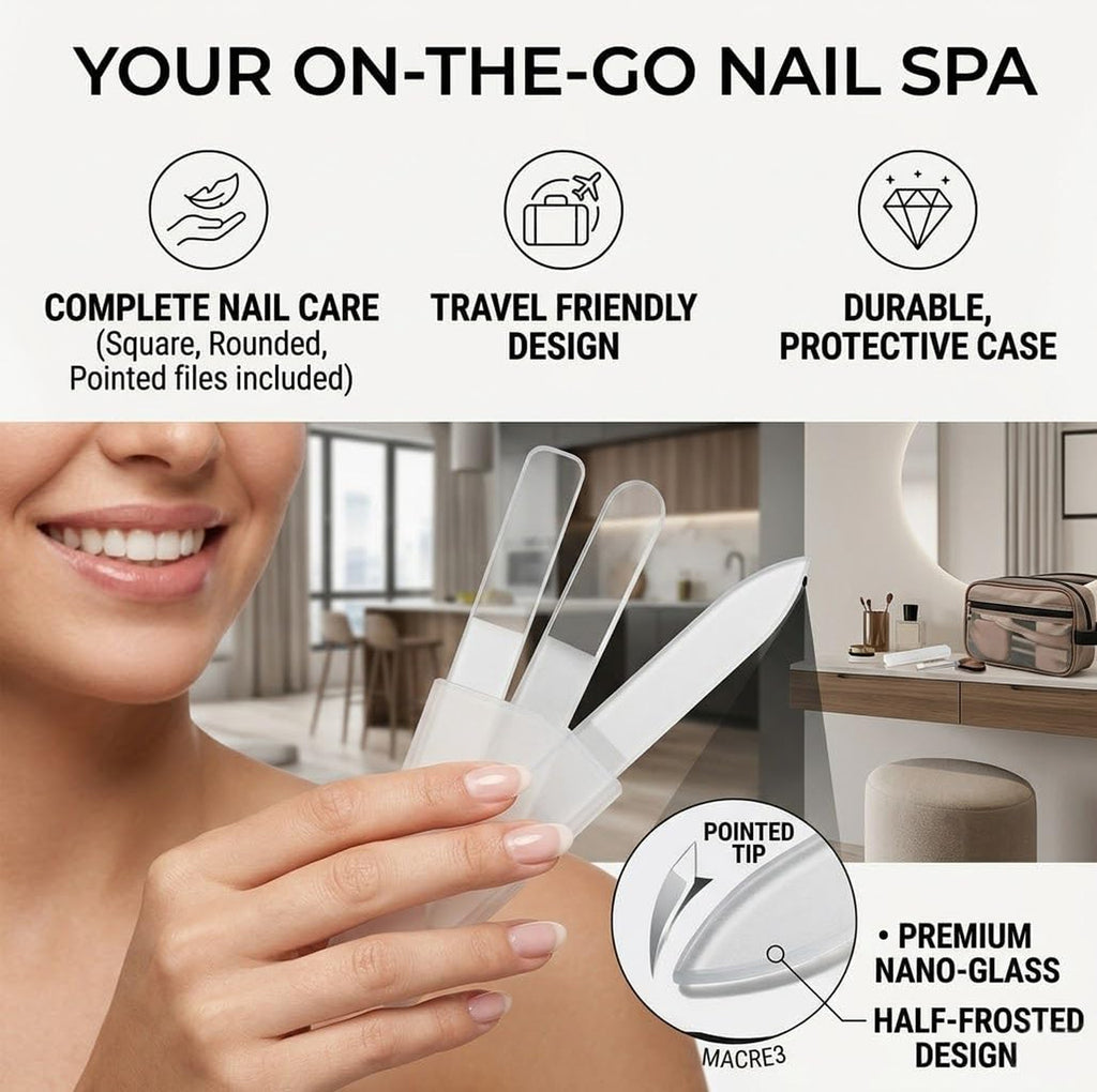 Nano Glass Nail File Set - 3 Shapes with Protective Cases - Manicure Tools