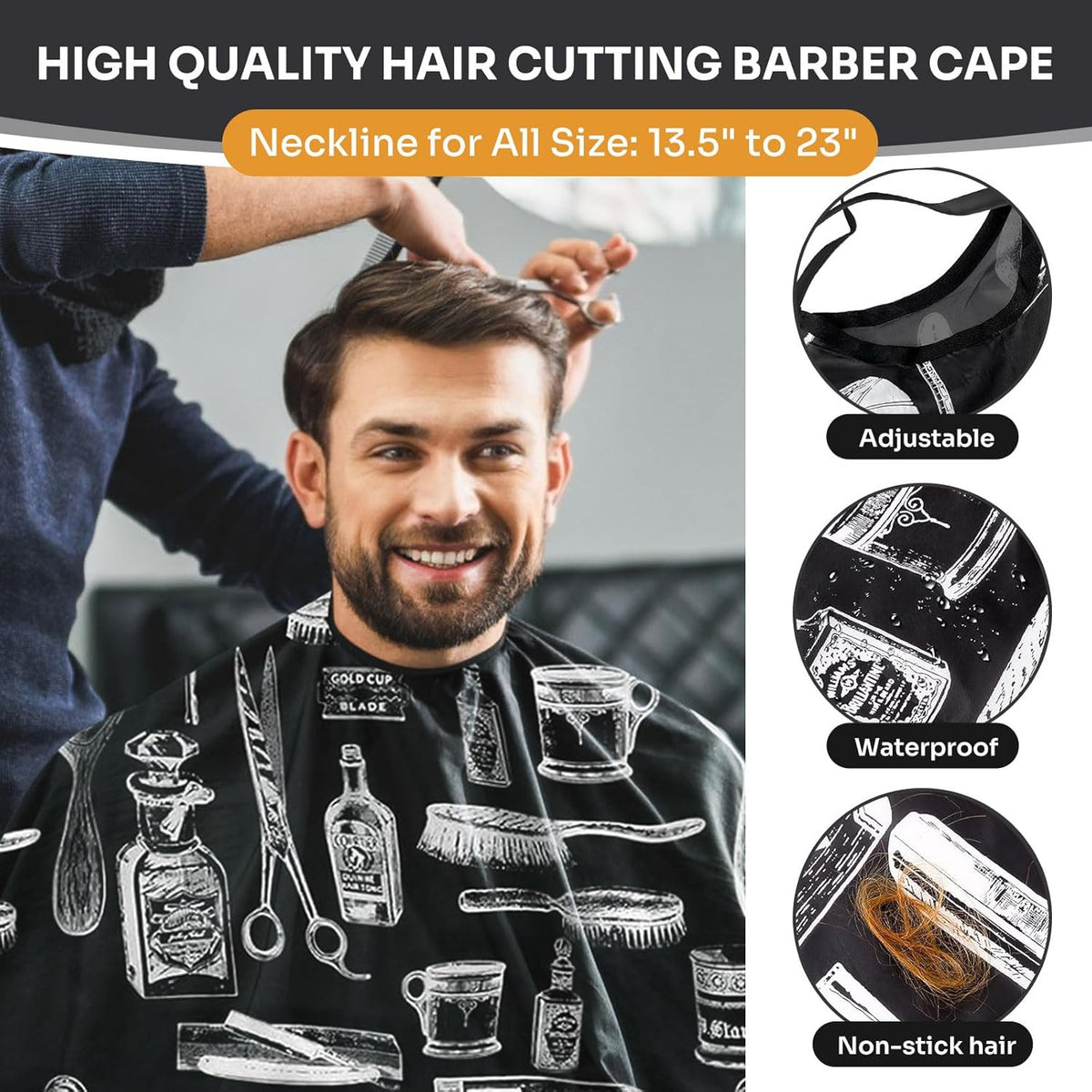 Professional Barber Cape 13Pcs with Neck Duster Brush & Adjustable Fit