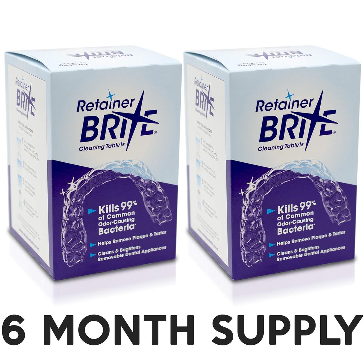 Retainer Brite 6-Month Supply Dental Retainer Cleaner - 2 Boxes, 192 Tablets