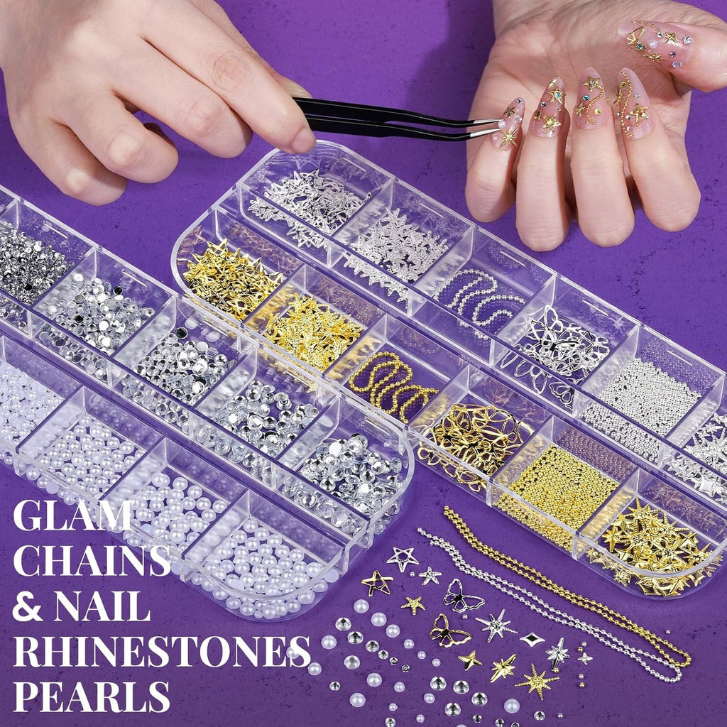 Complete Nail Art Kit with Brushes Rhinestones Charms Stickers for DIY Manicure