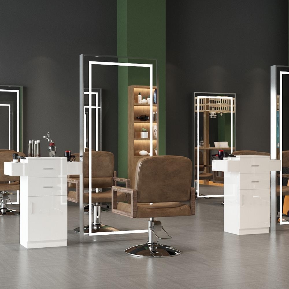 Lockable Salon Styling Station Cabinet with Large Storage & Tool Holders