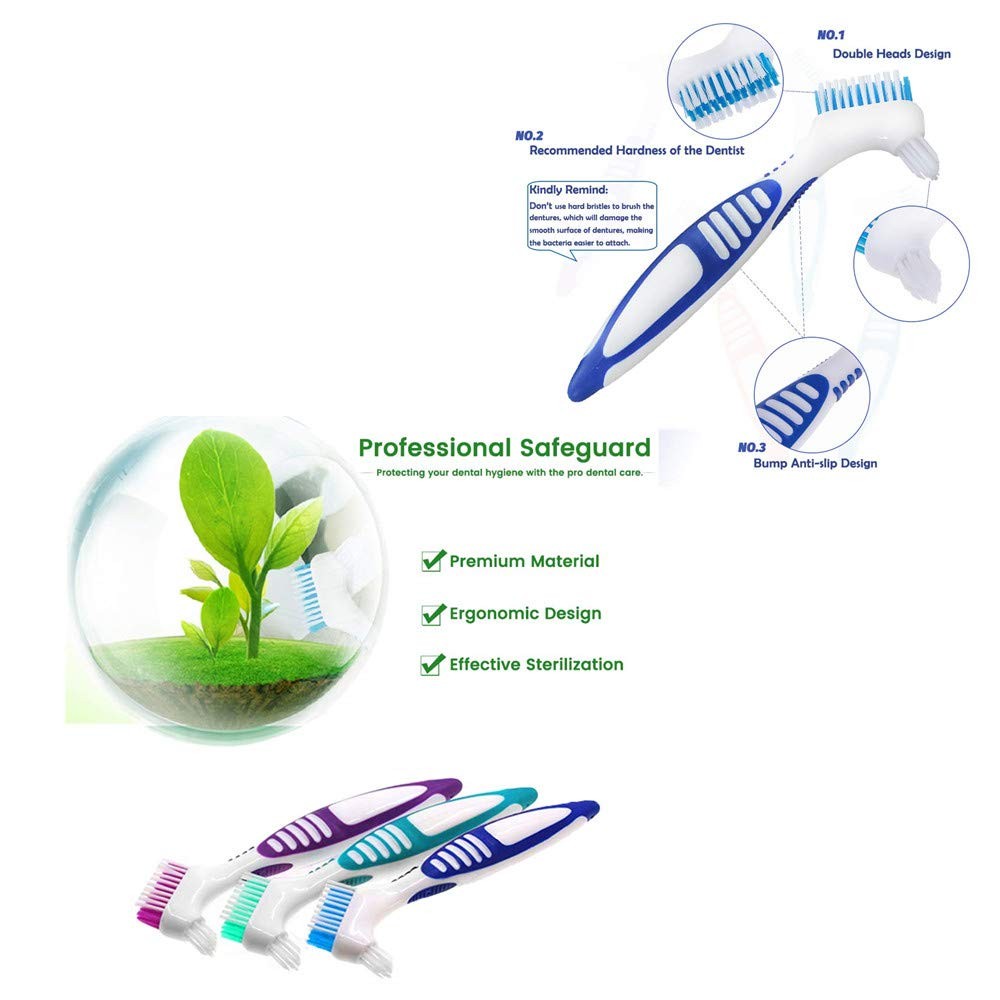 Denture Toothbrush Set - Soft Bristles, Ergonomic Handle, 3 Pack