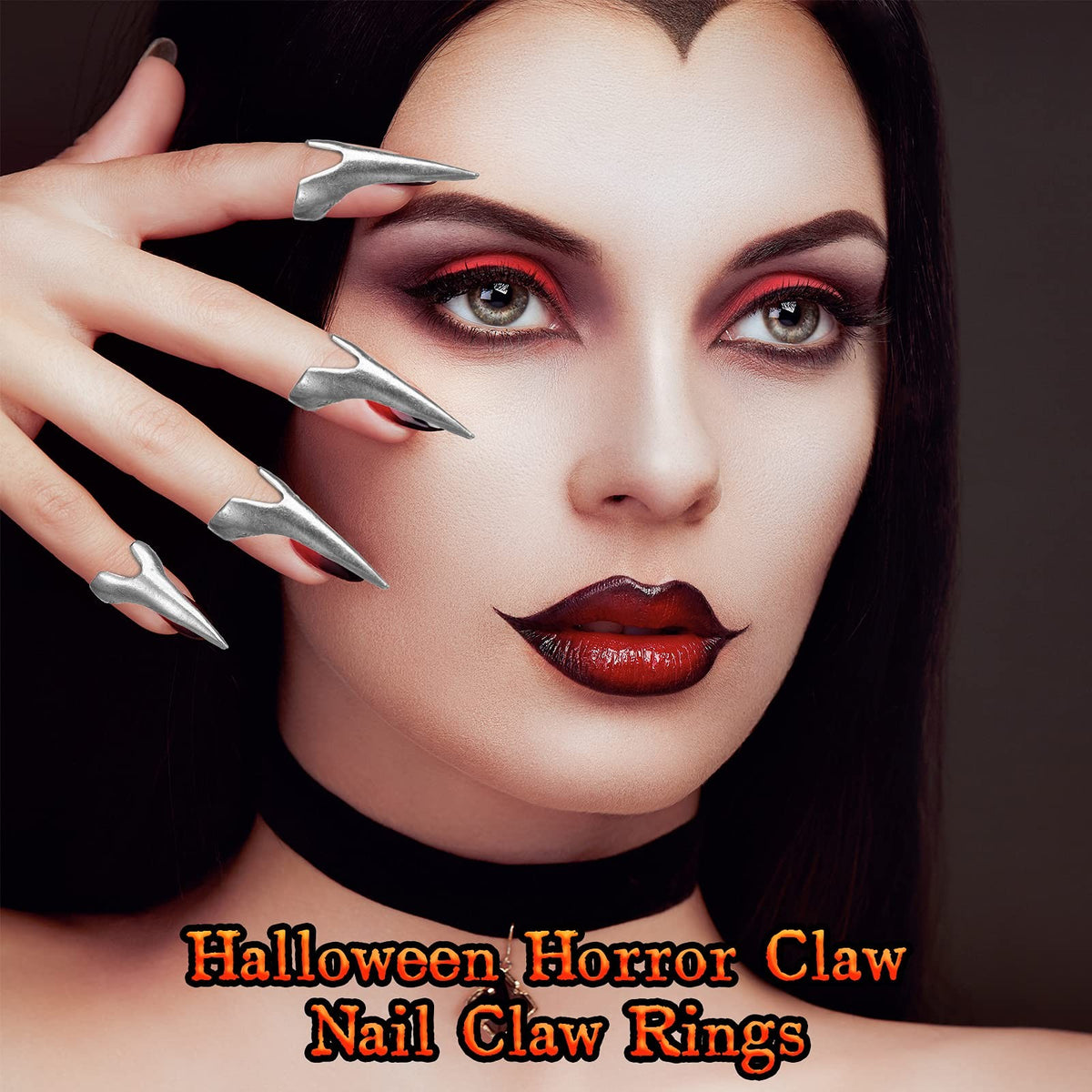 Gothic Claw Ring Set for Halloween and Cosplay - Silver Metal Finger Accessories