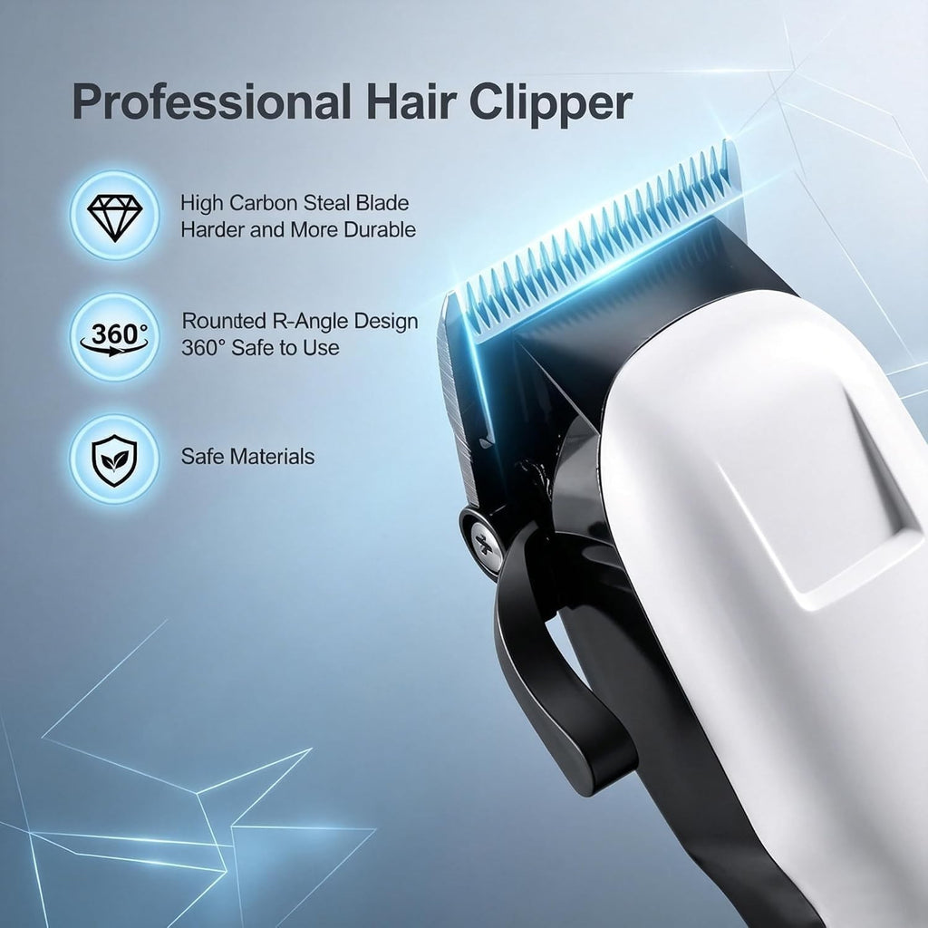 Professional Cordless Hair Clippers for Men - High-Torque Trimmer with Adjustable Lengths