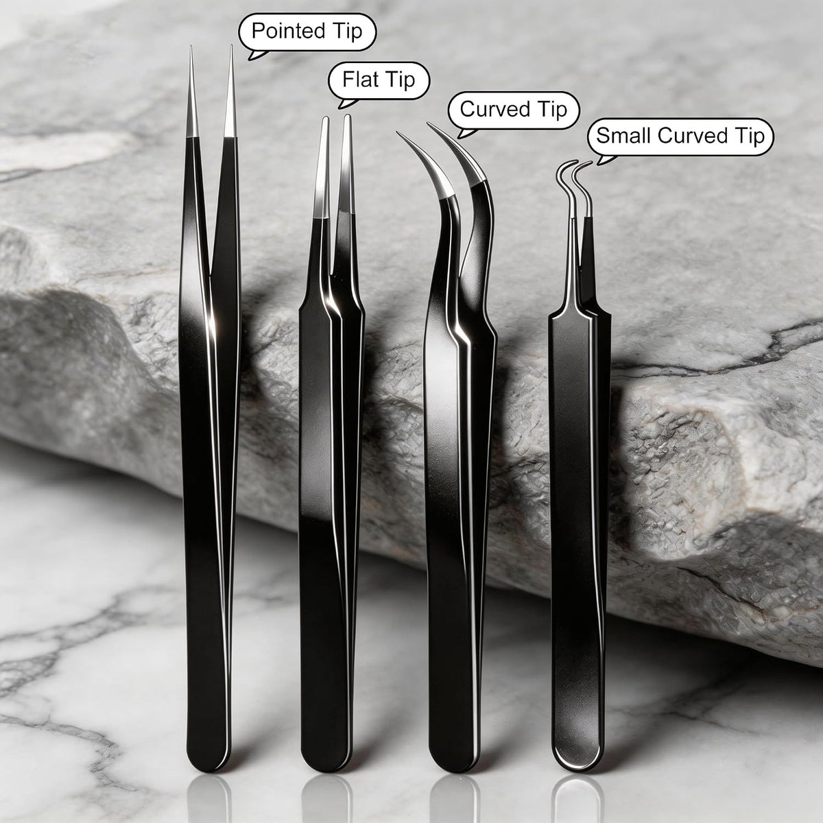 Precision Tweezers Set 4 Pack - Fine Point Curved Flat Angled for Crafts & Electronics