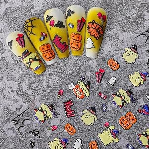Halloween Nail Stickers 7-Design Kawaii Nail Decals for Nail Art & Crafts