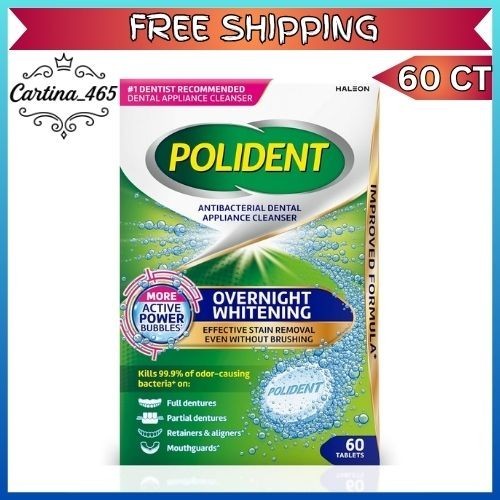 Denture Cleaner Tablets - Whitening & Antibacterial for Retainers & Mouthguards, 60 Count