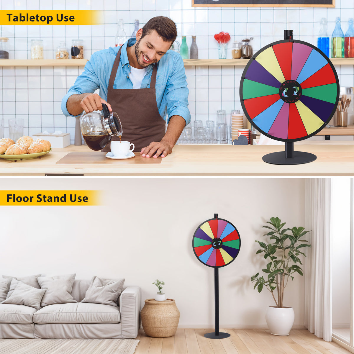 24-Inch Prize Wheel with 14 Customizable Slots & Dry Erase Markers - Floor Stand Spinning Game