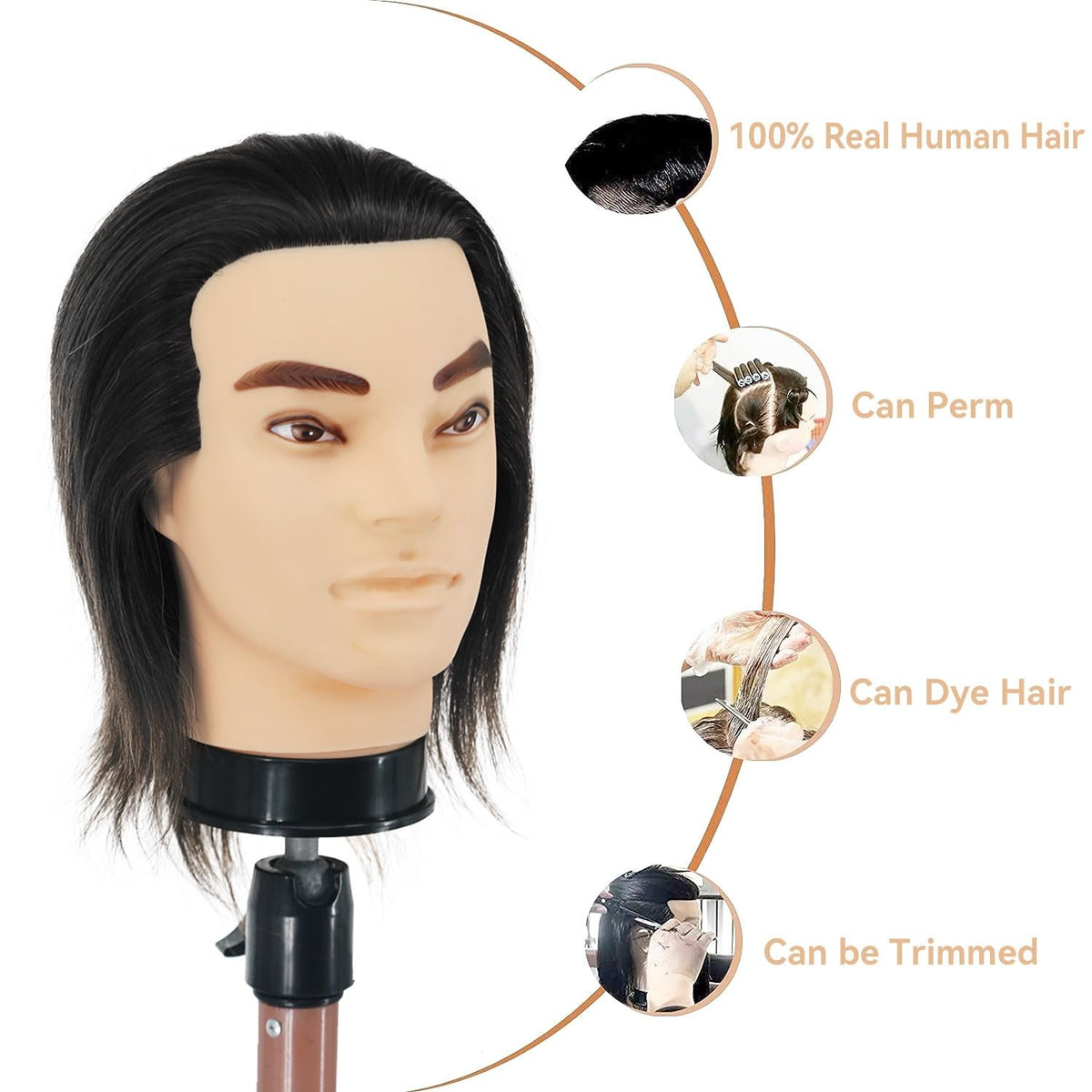 12-Inch Human Hair Mannequin Head for Hairdressing & Styling Practice