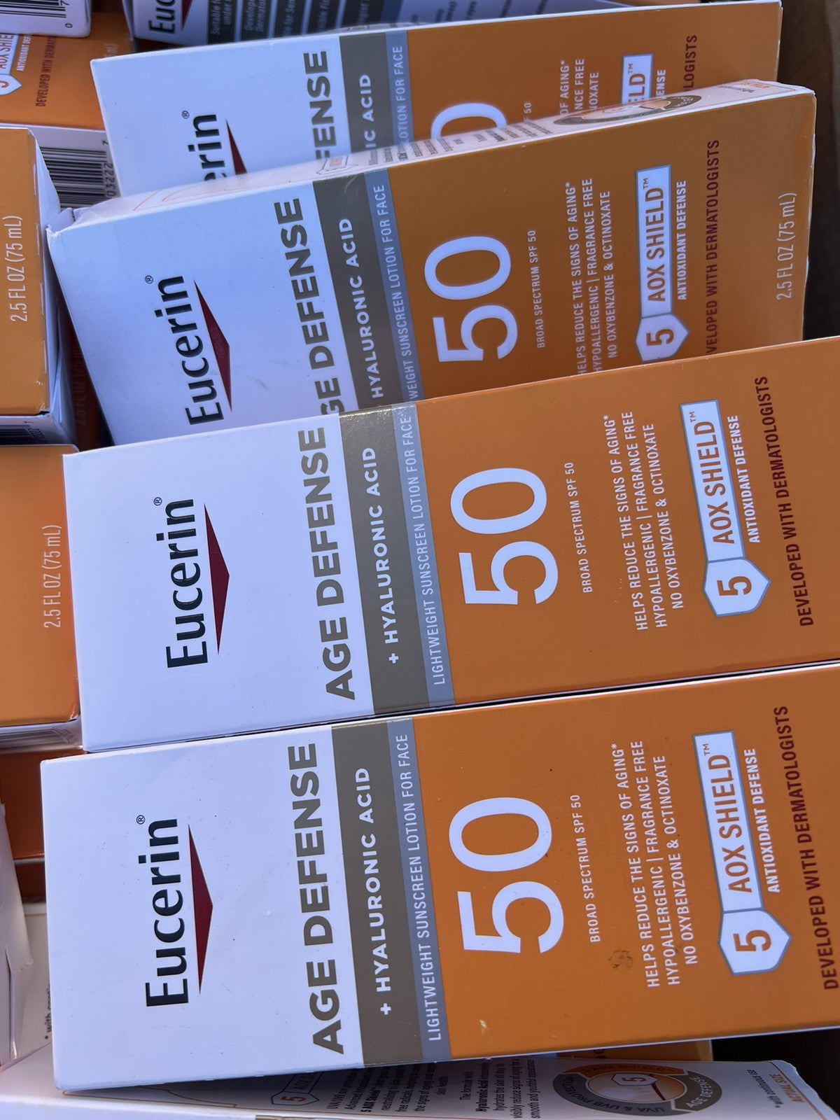 Eucerin Sun Age Defense SPF 50 Face Sunscreen with Hyaluronic Acid - Hypoallergenic, Fragrance-Free, Non-Comedogenic, 3 Pack