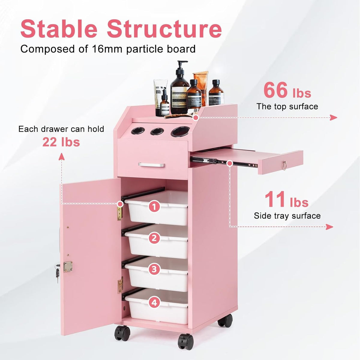 Salon Trolley Cart with 4 Drawers and Mobile Hair Stylist Station