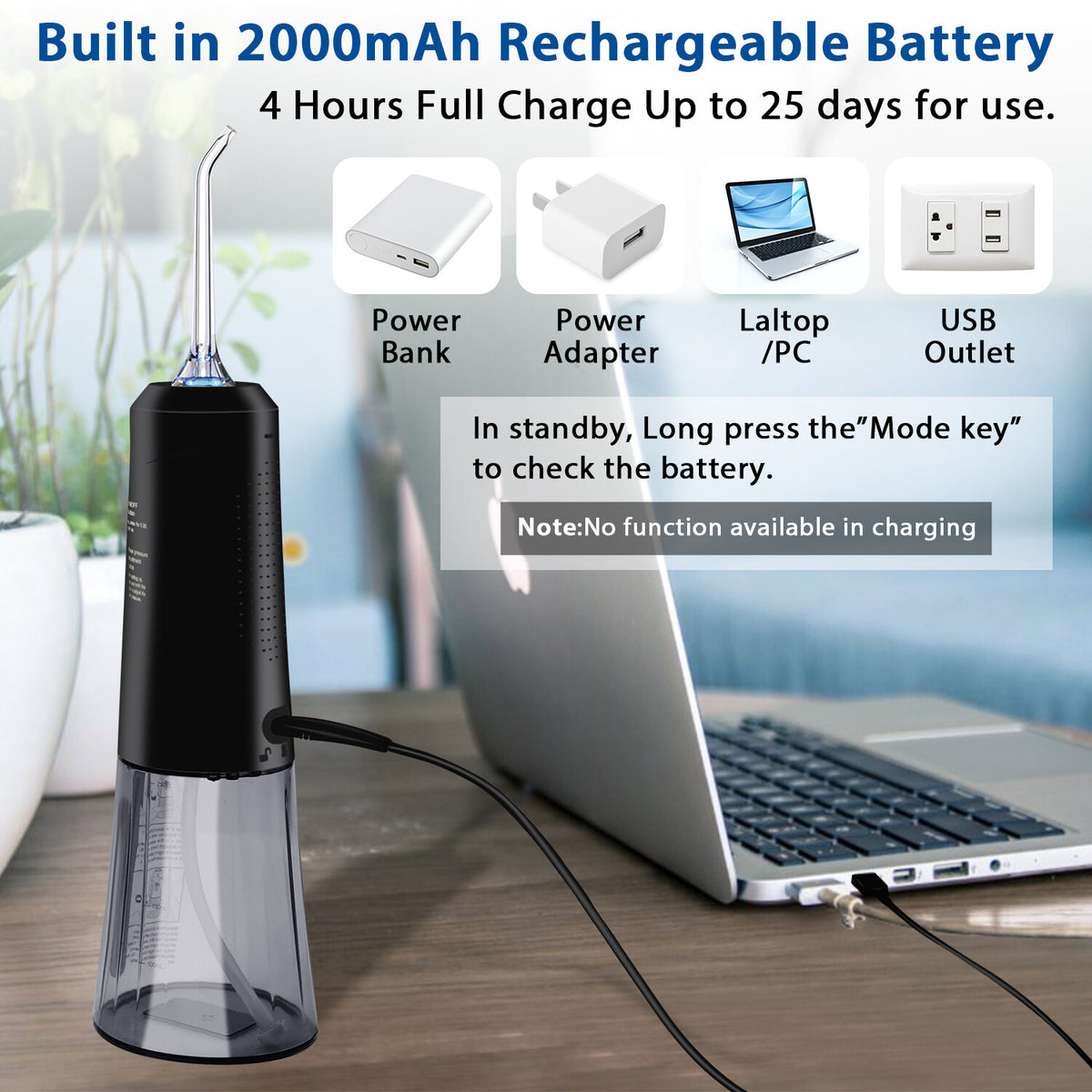 Cordless Oral Water Flosser with 7 Jet Tips & 3 Modes - High Pressure Dental Irrigator