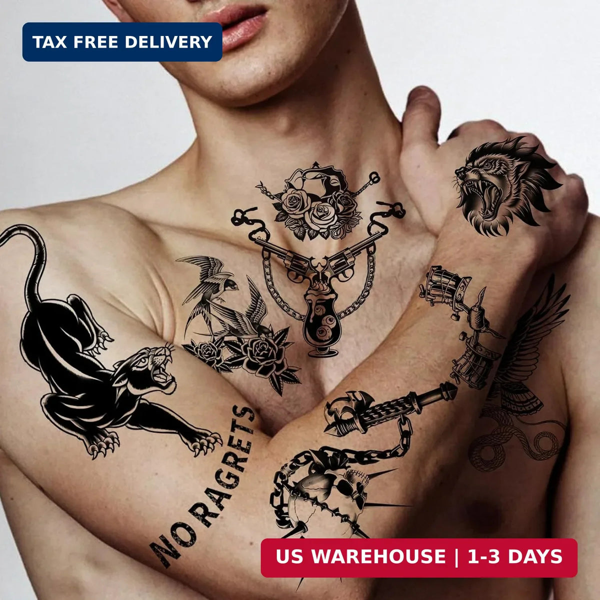 Large Black Old School Temporary Tattoos 300+ Pcs | Classic American Retro Stickers