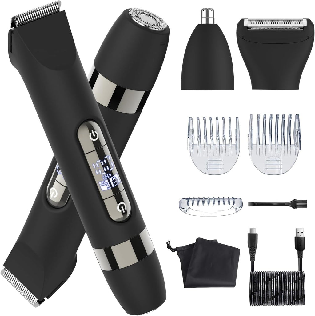 4-in-1 Waterproof Men’s Body Hair Trimmer with Dual Heads & Accessories