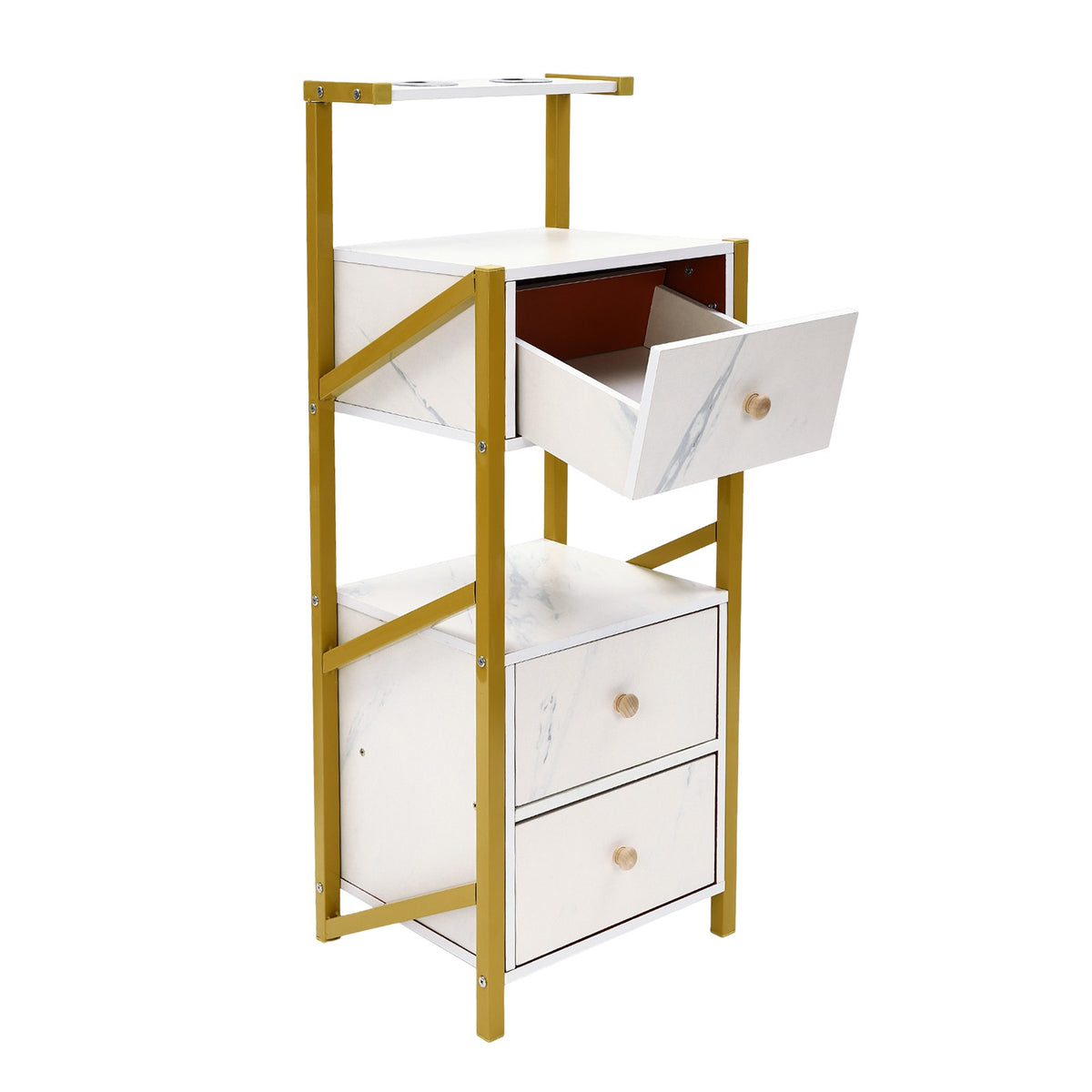 Salon Storage Cabinet with 3 Drawers and Hair Dryer Holders - Floor Standing