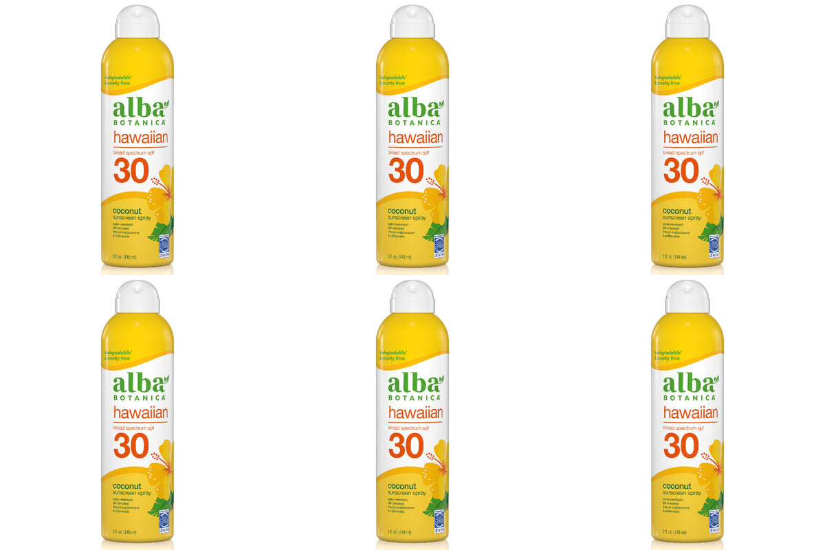 Sunscreen Spray SPF 30 - Hydrating Hawaiian Coconut Sun Protection, 5 oz Bottle, Pack of 6