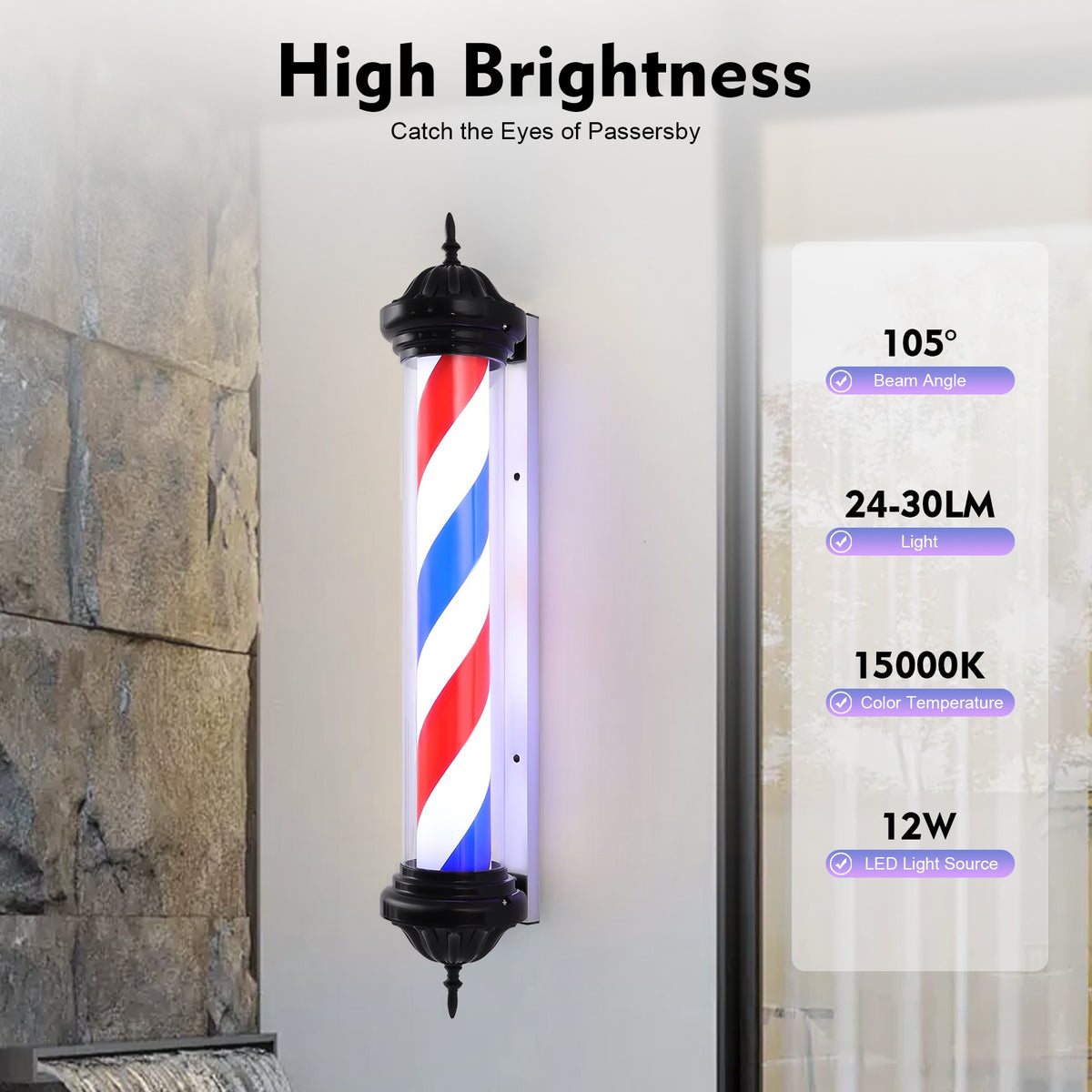 Rotating LED Sign Light for Hair Salons and Barber Shops