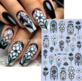 3D Floral Line Art & Stained Glass Style Flower Nail Art Stickers - Glitter Shine
