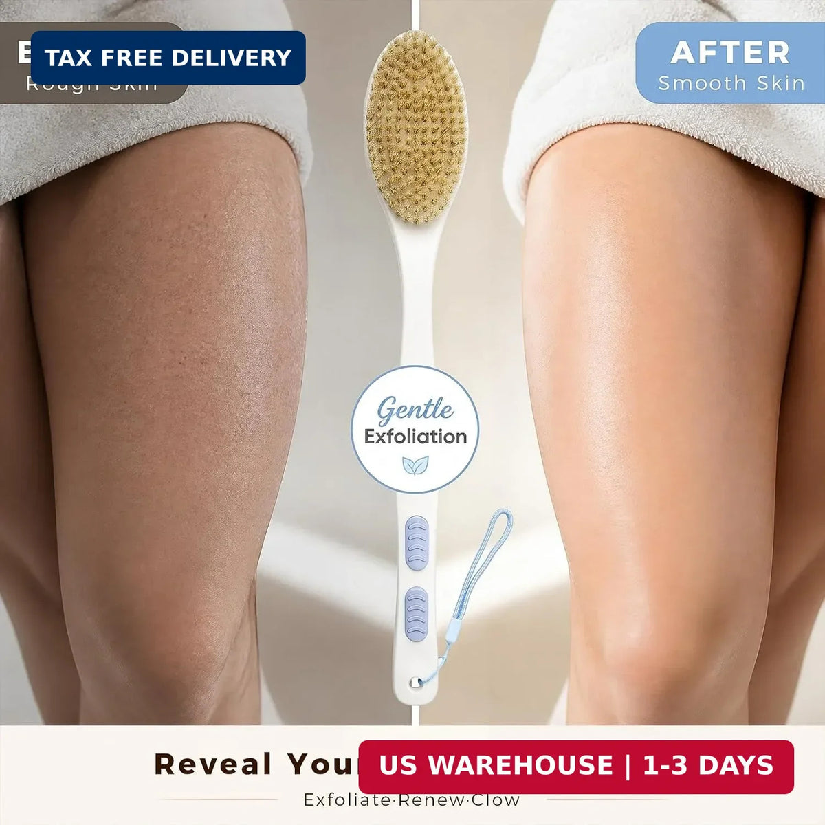 Back Scrubber for Shower with Long Handle, Double-Sided Bristles, Blue